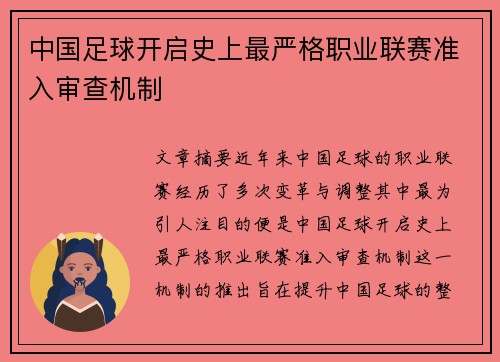 中国足球开启史上最严格职业联赛准入审查机制